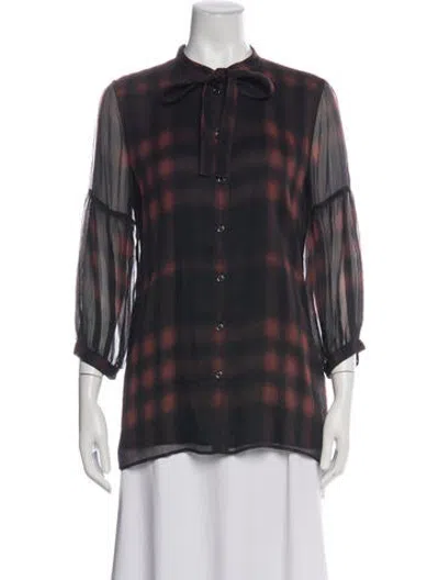 Pre-owned Burberry Silk Plaid Print Blouse In Black