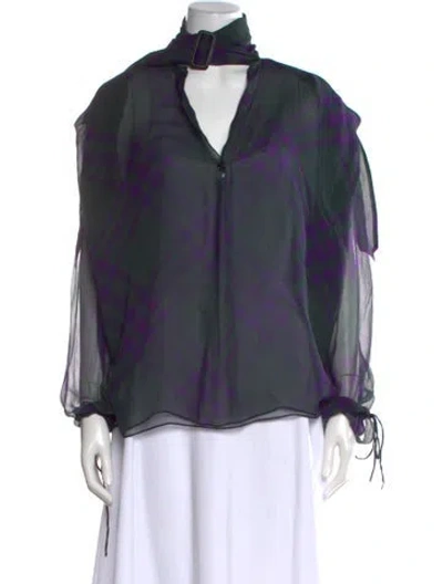 Pre-owned Burberry Silk Plaid Print Blouse In Blue