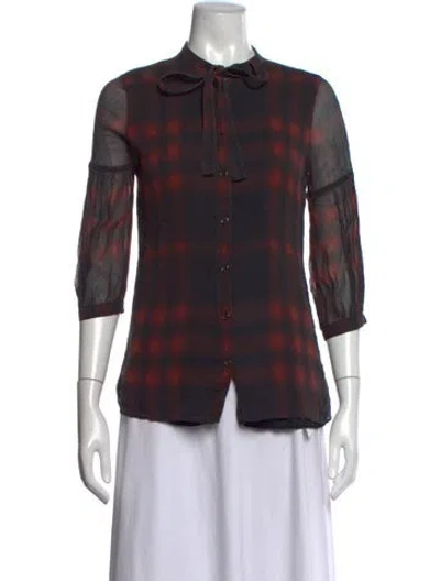 Pre-owned Burberry Silk Plaid Print Blouse In Red