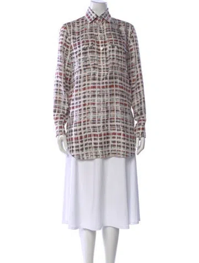 Pre-owned Burberry Silk Plaid Print Button-up Top In Gray