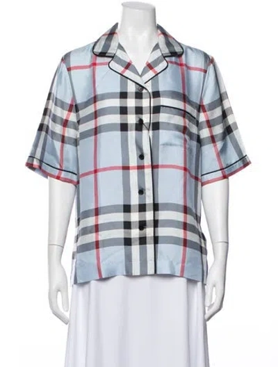 Pre-owned Burberry Silk Plaid Print Pajamas In Blue