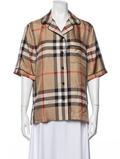 Pre-owned Burberry Silk Plaid Print Pajamas W/ Tags In Neutrals