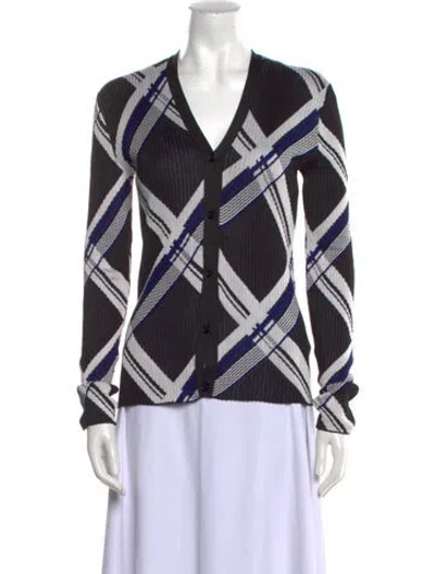 Pre-owned Burberry Silk Plaid Print Sweater In Blue