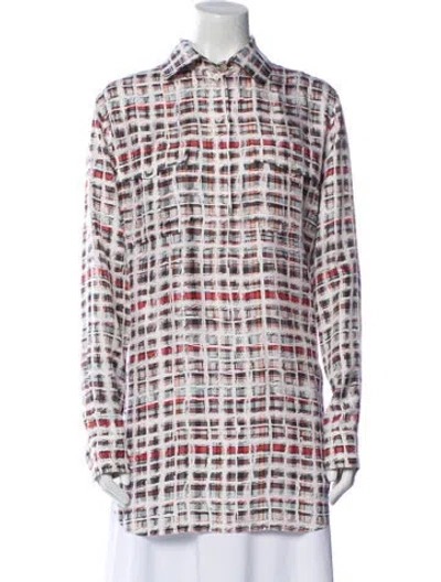 Pre-owned Burberry Silk Plaid Print Tunic In White