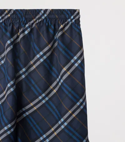 Burberry Silk Poplin Check Shorts In Blue