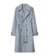 Burberry Silk Poplin Long Trench Coat In Blue