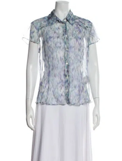 Pre-owned Burberry Silk Printed Blouse In Blue