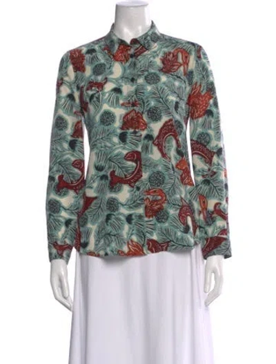 Pre-owned Burberry Silk Printed Blouse In Blue