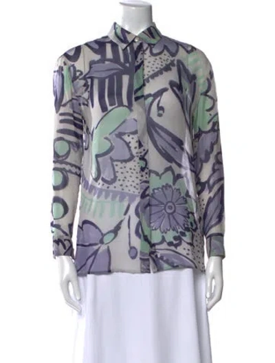 Pre-owned Burberry Silk Printed Blouse In Gray