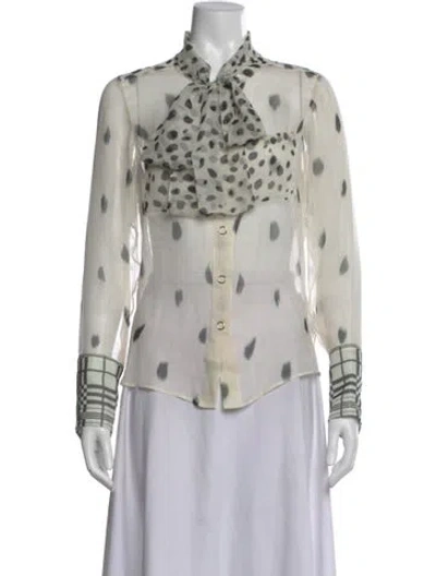 Pre-owned Burberry Silk Printed Blouse In White