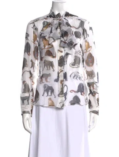 Pre-owned Burberry Silk Printed Blouse In White