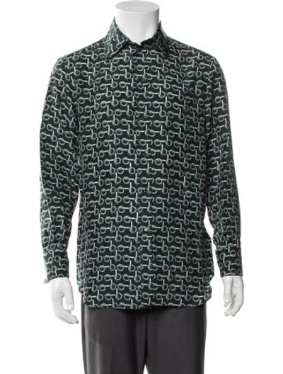 Pre-owned Burberry Silk Printed Button-up Top W/ Tags In Green