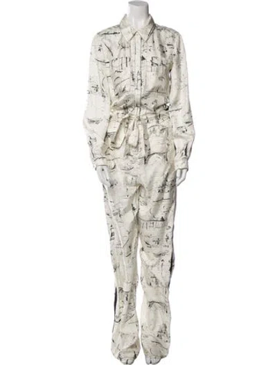 Pre-owned Burberry Silk Printed Jumpsuit In Neutral