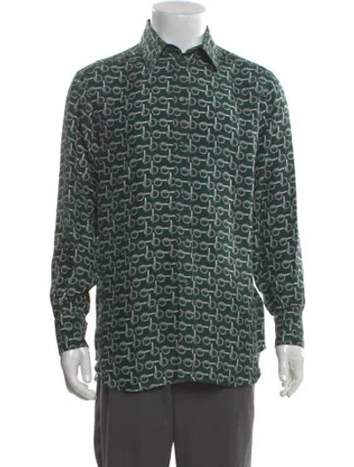 Pre-owned Burberry Silk Printed Shirt W/ Tags In Green