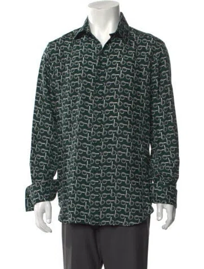 Pre-owned Burberry Silk Printed Shirt W/ Tags In Green