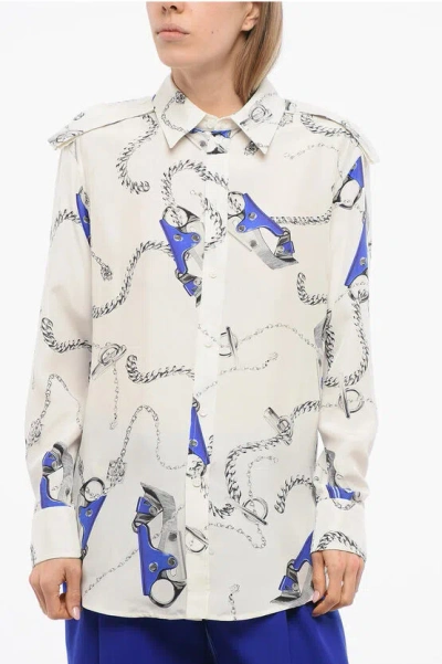 Burberry Chain Print Collared Button-front Shirt In Multi
