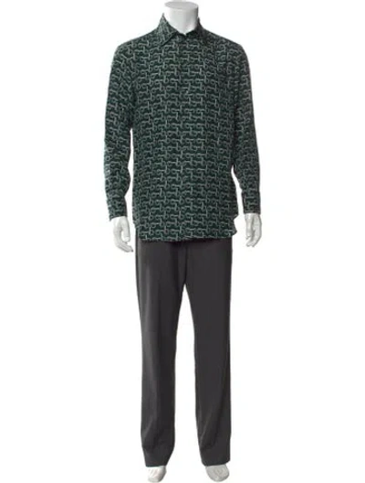 Pre-owned Burberry Silk Printed Tunic W/ Tags In Green