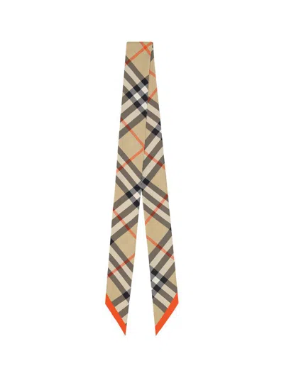 Burberry Silk Scarf Unisex In Beige