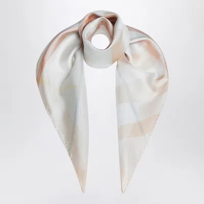 Burberry Silk Scarf Watercolor Effect Check In White