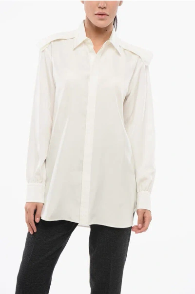 Burberry Silk Shirt With Curved Hem In White