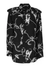 Burberry Chain-print Long-sleeve Collared Silk Top In Black