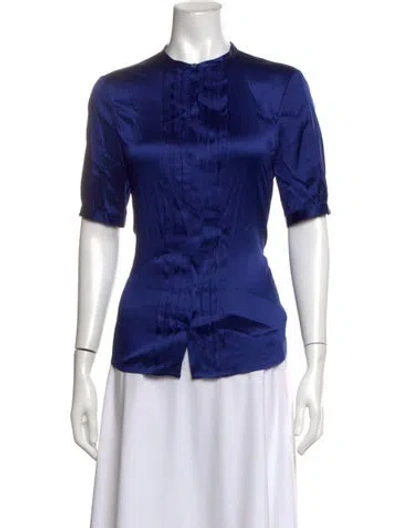 Pre-owned Burberry Silk Short Sleeve Blouse In Blue