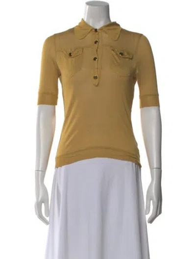 Pre-owned Burberry Silk Short Sleeve Polo In Yellow