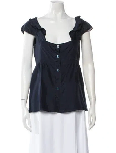 Pre-owned Burberry Silk Square Neckline Blouse In Blue
