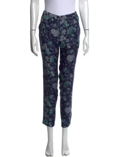 Pre-owned Burberry Silk Straight Leg Pants In Blue