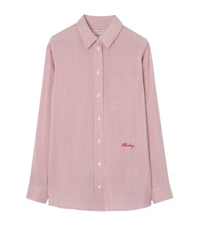 Burberry Logo-embroidered Striped Silk Shirt In Pink