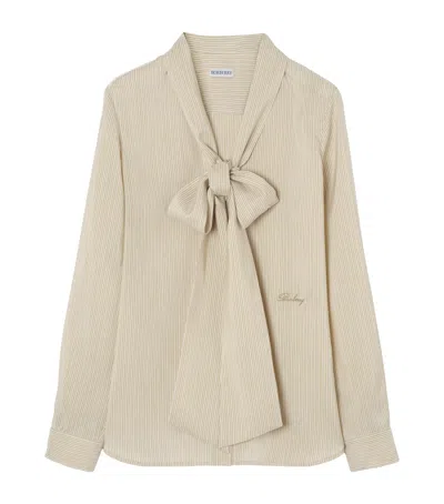 Burberry Silk Stripe Scarf Blouse In Neutral