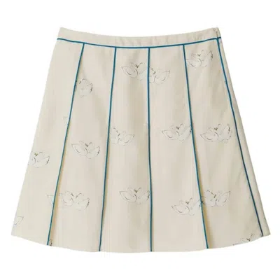 Burberry Silk Swan Pleated Skirt In White