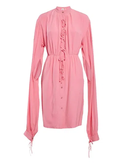 Pre-owned Burberry Silk Tie-detail Mini Dress In Pink