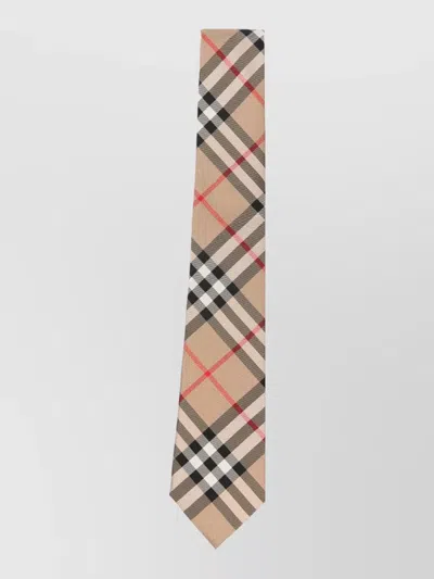 Burberry Silk Tie Featuring Signature Check Pattern In Brown