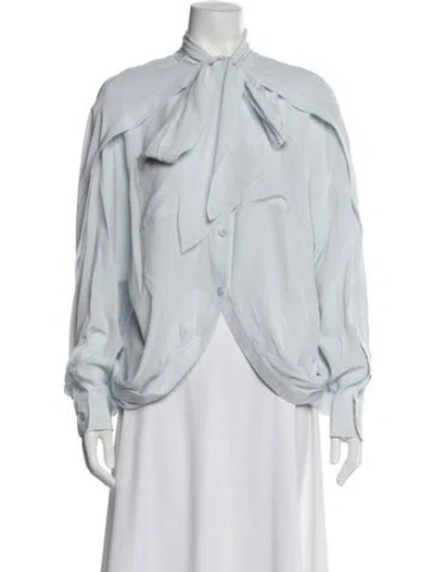 Pre-owned Burberry Silk Tie Neck Blouse In Blue
