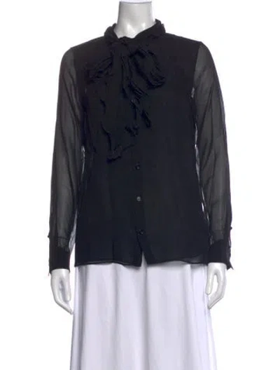 Pre-owned Burberry Silk Tie Neck Blouse In Blue