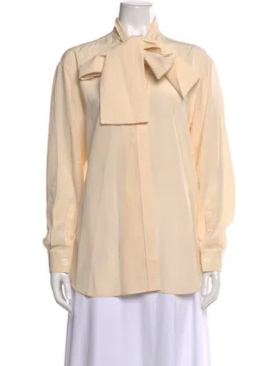Pre-owned Burberry Silk Tie Neck Blouse In Neutral