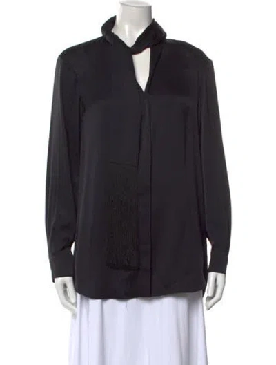 Pre-owned Burberry Silk Tie Neck Blouse W/ Tags In Black