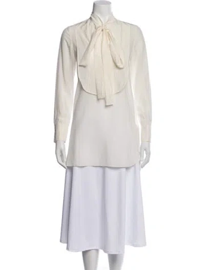 Pre-owned Burberry Silk Tie Neck Blouse In White