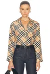 Burberry Check Print Silk Shirt In Sand Ip Check