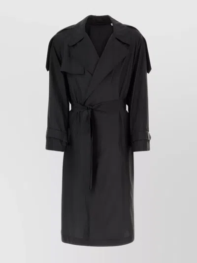 Burberry Long Silk Trench Coat In Black