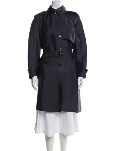 Pre-owned Burberry Silk Trench Coat In Blue