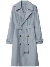 Burberry Long Silk Trench Coat In Grey