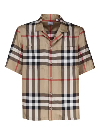 Burberry Silk Twill Bowling Shirt In Brown