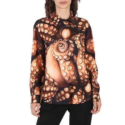 Pre-owned Burberry Silk Twill Octopus Print Long-sleeve Oversized Shirt In Multicolor
