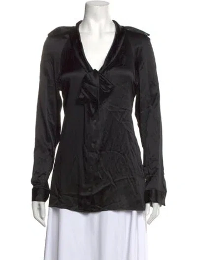 Pre-owned Burberry Silk V-neck Blouse In Black