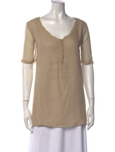Pre-owned Burberry Silk V-neck Blouse In Neutrals