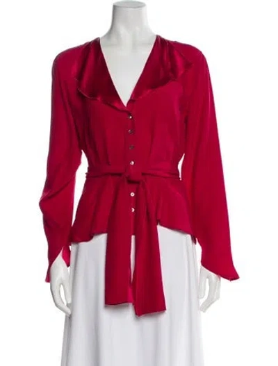 Pre-owned Burberry Silk V-neck Blouse In Red