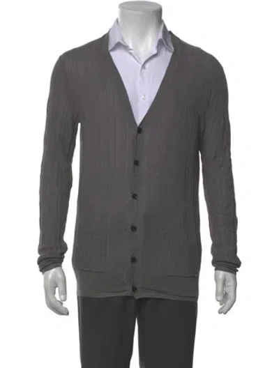 Pre-owned Burberry Silk V-neck Cardigan In Gray