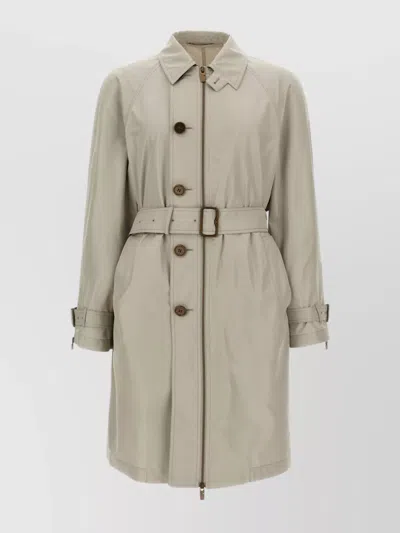 Burberry Silk Waist Belt Buckle Long Sleeve Coat In Gray